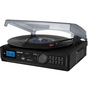 Gramofon SENCOR STT 221U Czarny, Automatyczny,Napęd paskowy,BT,Wbudowane głośniki,Prędkość odtw. 33 1/3,45,78 obr./min
