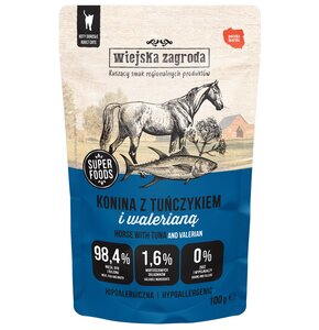 Karma dla kota WIEJSKA ZAGRODA Konina z tuńczykiem i walerianą 100 g