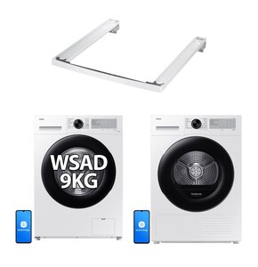 Pralka SAMSUNG WW90CGC04DAH AI Energy EcoBubble 9kg 1400 obr + Suszarka SAMSUNG DV5000D DV90DG52A0AH z pompą ciepła Optimal Dry + Łącznik SAMSUNG SKK-5EW