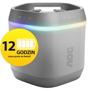 Power Audio AOC O3, 80W, Bluetooth, Bateria 12 godzin, Funkcja wzmocnienia basów, Ładowarka indukcyjna, IPX4