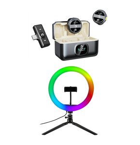 Mikrofon HAWK HW-MIC201 + Lampa pierścieniowa LED VÖGEL SF400 RGB selfie