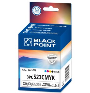 Zestaw tuszów BLACK POINT do Canon CLI-521 Czarny, Błękitny, Purpurowy, Żółty BPC521CMYK