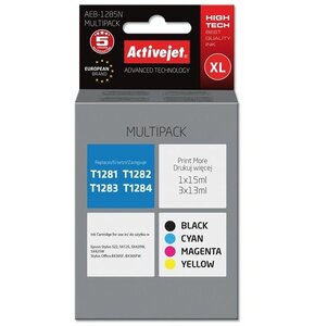 Zestaw tuszów ACTIVEJET do Epson T1285 Czarny 15 ml, Błękitny 13 ml, Purpurowy 13 ml, Żółty 13 ml AEB-1285N