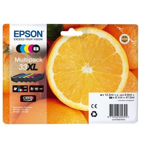 Zestaw tuszów EPSON T3357 Czarny 12.2 ml, Błękitny 8.9 ml, Purpurowy 8.9 ml, Żółty 8.9 ml, Czarny fotograficzny 8.1 ml C13T33574011