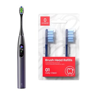 Szczoteczka soniczna OCLEAN X Pro Fioletowy + Końcówka szczoteczki OCLEAN PW05 Niebieski (2 szt.)