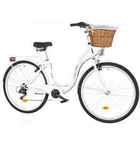 Rower miejski DAWSTAR Citybike S7B 28 cali damski 2024 Biały + Koszyk wiklinowy na rower VÖGEL VKS-502 Stylowy + Wkład do koszyka VÖGEL VKSC705W Biały