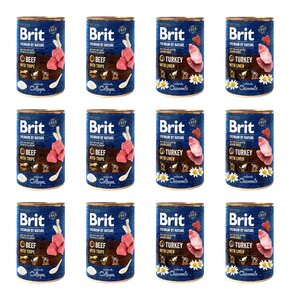 Karma dla psa BRIT Premium by Nature Mix smaków Wołowina z podrobami, Turkey with Liver Indyk z wątróbką 12 x 400 g
