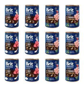 Karma dla psa BRIT Premium by Nature Mix smaków Wołowina z podrobami, Kurczak z sercami 12 x 400 g