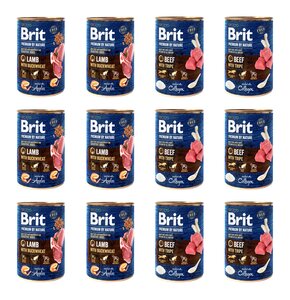 Karma dla psa BRIT Mix smaków Premium By Nature Lamb&Buckwheat Jagnięcina z gryką, Wołowina z podrobami 12 x 400 g