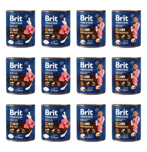 Karma dla psa BRIT Premium by Nature Mix smaków Wołowina z flakami, Jagnięcina z kaszą gryczaną 12 x 800 g