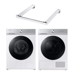 Pralka SAMSUNG BESPOKE AI WW11DB8B95GH QuickDrive 11kg 1400 obr Autodozowanie StayClean + Suszarka SAMSUNG BESPOKE AI DV90DB8845GHU4 z pompą ciepła + Łącznik SAMSUNG SKK-SSW Biały