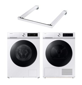 Pralka SAMSUNG BESPOKE AI WW11DB7B34GW EcoBubble 11kg 1400 obr StayClean + Suszarka SAMSUNG BESPOKE AI DV90DB7845GWU4 z pompą ciepła + Łącznik SAMSUNG SKK-SSW Biały