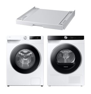 Pralka SAMSUNG WW11DG6B25LEU4 AI Energy EcoBubble A SpaceMax 11kg 1400 obr + Suszarka SAMSUNG AI DV90DG6845LKU4 z pompą ciepła + Łącznik SAMSUNG SKK-UDW
