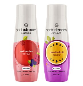 Syrop do saturatorów SODASTREAM Czerwone owoce leśne 440 ml bez cukru + Syrop do saturatorów SODASTREAM Marakuja 440 ml bez cukru