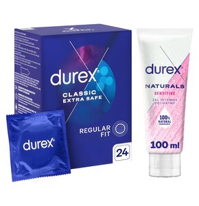 Prezerwatywa DUREX Classic Extra Safe (24 szt.) + Żel intymny DUREX Sensitive 100 ml
