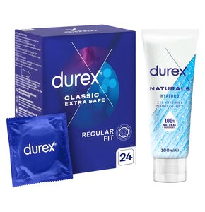 Prezerwatywa DUREX Classic Extra Safe (24 szt.) + Żel intymny DUREX Naturals Hyaluro 100 ml