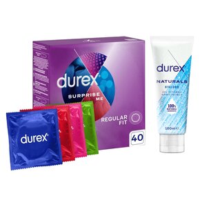 Prezerwatywa DUREX Surprise Me Mix (40 szt.) + Żel intymny DUREX Naturals Hyaluro 100 ml