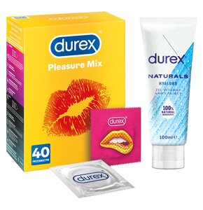 Prezerwatywa DUREX Pleasure Mix (40 szt.) + Żel intymny DUREX Naturals Hyaluro 100 ml