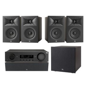 Amplituner JBL MA310 Czarny + Kolumna głośnikowa JBL Stage 2 240 B Czarny (4 szt.) + Głośnik centralny JBL Stage 2 245C Czarny (1 szt.) + Subwoofer JBL Stage 2 200 P Czarny