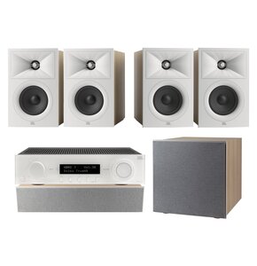 Amplituner JBL MA310 Biały + Kolumna głośnikowa JBL Stage 2 240 B Biały (4 szt.) + Głośnik centralny JBL Stage 2 245C Biały (1 szt.) + Subwoofer JBL Stage 2 200 P Biały