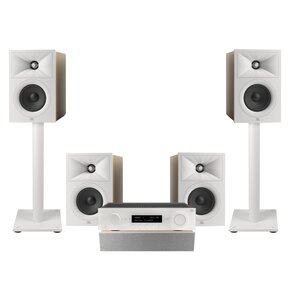 Amplituner JBL MA310 Biały + Kolumna głośnikowa JBL Stage 2 240 B Biały (4 szt.) + Głośnik centralny JBL Stage 2 245C Biały (1 szt.) + Stojaki do głośników JBL Stage FS Biały (2 szt.)