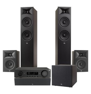 Amplituner JBL MA510 Czarny + Kolumny głośnikowe JBL Stage 2 260F Czarny (2 szt.) + Kolumna głośnikowa JBL Stage 2 240 B Czarny (2 szt.) + Głośnik centralny JBL Stage 2 245C Czarny (1 szt.) + Subwoofer JBL Stage 2 200 P Czarny