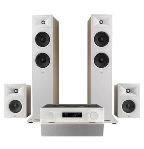 Amplituner JBL MA510 Biały + Kolumny głośnikowe JBL Stage 2 260F Biały (2 szt.) + Kolumna głośnikowa JBL Stage 2 240 B Biały (2 szt.) + Głośnik centralny JBL Stage 2 245C Biały (1 szt.)
