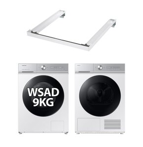 Pralka SAMSUNG WW90DB8U95GHU4 AI Control EcoBubble A 9kg 1400 obr Autodozowanie + Suszarka SAMSUNG BESPOKE AI DV90DB8845GHU4 z pompą ciepła + Łącznik SAMSUNG SKK-SSW Biały