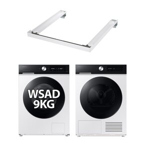 Pralka SAMSUNG BESPOKE WW90DB7U94GEU4 9kg 1400 obr EcoBubble Autodozowanie + Suszarka SAMSUNG BESPOKE AI DV90DB7845GEU4 z pompą ciepła + Łącznik SAMSUNG SKK-SSW Biały