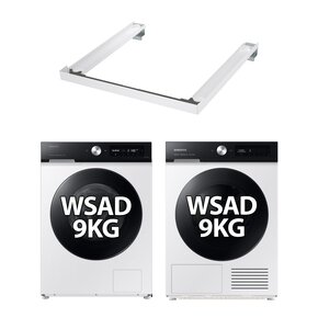 Pralka SAMSUNG BESPOKE WW90DB7U94GEU4 9kg 1400 obr EcoBubble Autodozowanie + Suszarka SAMSUNG BESPOKE AI DV90BB7445GE + Łącznik SAMSUNG SKK-SSW Biały