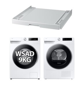 Pralka SAMSUNG WW90DG6U25LEU4 AI Control EcoBubble 9kg 1400 obr + Suszarka SAMSUNG AI DV90DG6845LEU4 z pompą ciepła + Łącznik SAMSUNG SKK-UDW