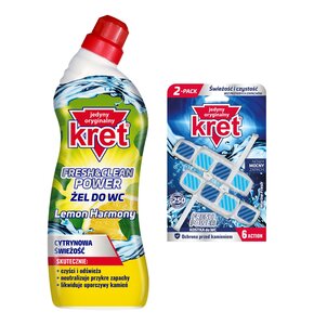 Żel do czyszczenia toalety KRET Fresh&Clean Power Lemon Harmony 750 ml + Kostka do WC KRET Fresh Power Marine Fresh 2x40g