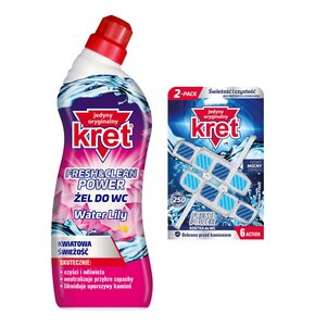 Żel do czyszczenia toalety KRET Fresh&Clean Power Water Lily 750 ml + Kostka do WC KRET Fresh Power Marine Fresh 2x40g