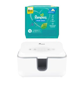 Podgrzewacz do nawilżanych chusteczek 2w1 MOMINI - WarmWipes + Chusteczki nawilżane PAMPERS Fresh Clean (312 szt.)