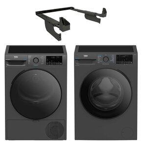 Suszarka BEKO b300 XBM3T49249M z pompą ciepła 9kg EcoGentle Prosmart + Pralka BEKO b300 XBM3WFU49415M EnergySpin SteamCure kl.A 9kg 1400 obr. + Łącznik BEKO Psk Manhattan Gray N