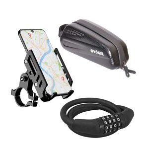Torba rowerowa na ramę VÖGEL Carbon Eva + Zapięcie rowerowe VÖGEL VZP-008B Linka Czarny + Uchwyt na telefon do roweru VÖGEL VUC601