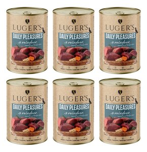 Karma dla psa LUGER'S Daily Pleasures z reniferem, marchewką i brązowym ryżem 6 x 400 g