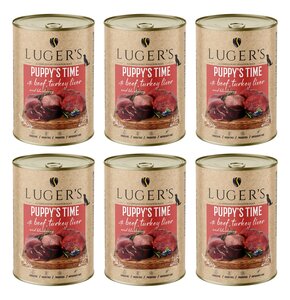 Karma dla psa LUGER'S Puppy's Time z wołowiną, wątróbką z indyka i borówką 6 x 400 g