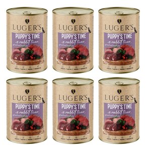 Karma dla psa LUGER'S Puppy's Time z wątróbką z królika, szpinakiem i żurawiną 6 x 400 g