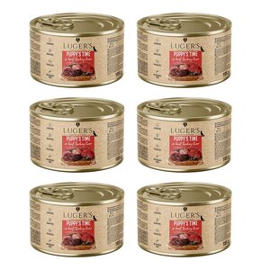 Karma dla psa LUGER'S Puppy's Time z wołowiną, wątróbką z indyka i borówką 6 x 185 g