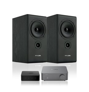Wzmacniacz WIIM Vibelink Amp Ciemnoszary + Odtwarzacz sieciowy WIIM Pro Plus + Kolumny głośnikowe PYLON AUDIO Opal Monitor Czarny jesion (2 szt.)