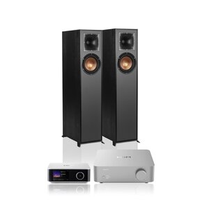 Wzmacniacz WIIM Vibelink Amp Srebrny + Streamer odtwarzacz sieciowy WIIM Ultra Srebrny + Kolumna głośnikowa KLIPSCH R-610F Czarny (2 szt.)