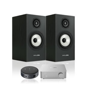 Wzmacniacz WIIM Vibelink Amp Srebrny + Odtwarzacz sieciowy ARYLIC WiiM Mini Czarny + Kolumny głośnikowe PYLON AUDIO Pearl Monitor Czarny jesion (2 szt.)