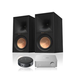 Wzmacniacz WIIM Vibelink Amp Srebrny + Odtwarzacz sieciowy ARYLIC WiiM Mini Czarny + Kolumny głośnikowe KLIPSCH R-60M Czarny (2 szt.)
