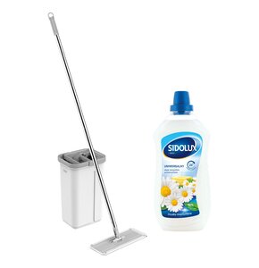 Mop płaski TEESA New Clean R13 Biało-szary + 2 wkłady + Płyn do mycia podłóg SIDOLUX Mydło Marsylskie 1000 ml