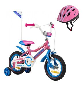 Rower dziecięcy INDIANA Roxy Kid 12 cali dla dziewczynki Różowy + Kask rowerowy VÖGEL VKA-910G Różowy dla Dzieci (rozmiar XS)