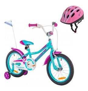 Rower dziecięcy INDIANA Roxy Kid 16 cali dla dziewczynki Turkusowy + Kask rowerowy VÖGEL VKA-910G Różowy dla Dzieci (rozmiar XS)