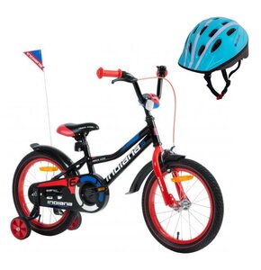 Rower dziecięcy INDIANA Rock Kid 16 cali dla chłopca Czarny + Kask rowerowy VÖGEL VKA-910B Niebieski dla Dzieci (rozmiar S)