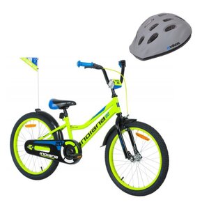 Rower dziecięcy INDIANA Rock Kid 20 cali dla chłopca Limonkowy + Kask rowerowy VÖGEL VKA-920GR Szary dla Dzieci (rozmiar M)
