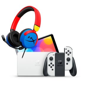 Konsola NINTENDO Switch Oled Biała + Słuchawki HYPERX Cloud Mini Nauszne Wielokolorowy